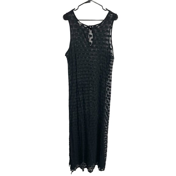 Bill Blass Swim Sheer Black Textured Maxi Dress Sleeveless Medium - Picture 2 of 8